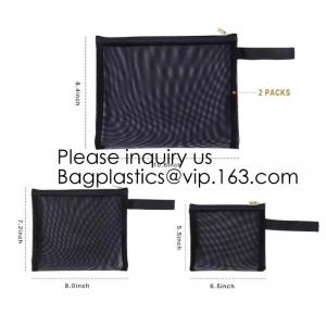 China Zipper Mesh Bags, Pack of 4 (S/M/L & Pencil Pouch), Beauty Makeup Cosmetic Accessories Organizer, Travel Toiletry Kit Se on sale