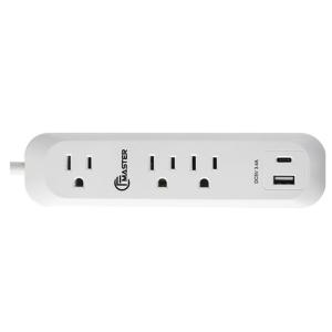 3 outlet Power Socket 1.5FT Cord, USB Surge Protector