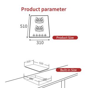 Sleek Glass Panel 2 Burner Built In Gas Hob With Safety Lock High Thermal