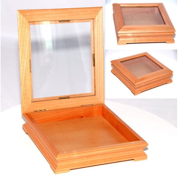 Quality Solid maple wood box with window on top lid wholesale