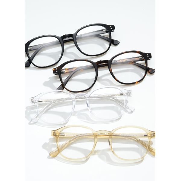Black Tortoiseshell Acetate Frame Glasses Optical Round Glossy Black