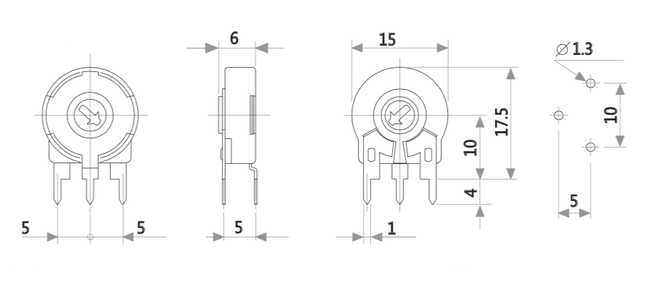 ANYO Vertical Mount Potentiometer , PT15 15mm Carbon Film Trimmable Potentiometer