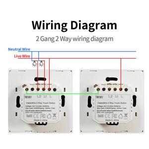 2Gang 2Way Dual Switch Black Tempered Glass Single Live Wire Control Panel Stair