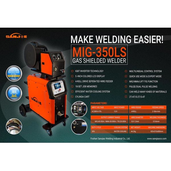 LCD 350A IGBT MIG Welder , Gmaw Welding Machine 15kg Wire Spool