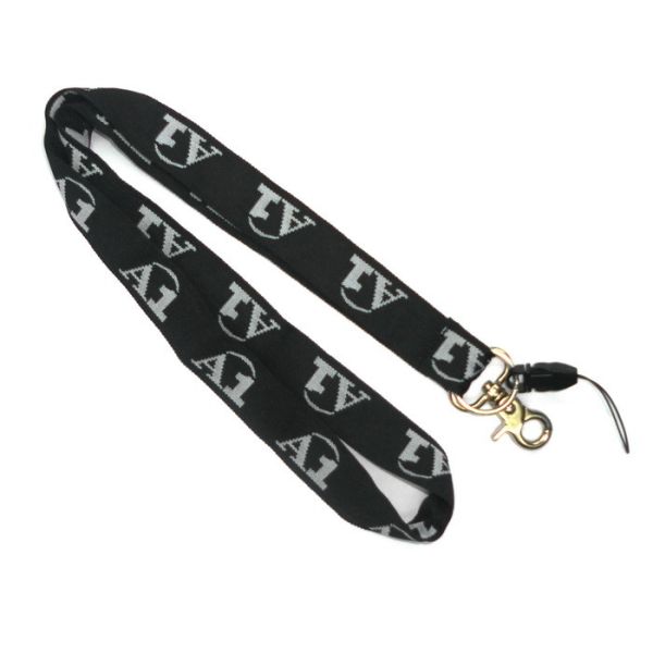 Quality Covered Button Black Woven Polyester Lanyard Customized 800 + 100 X 25 mm wholesale