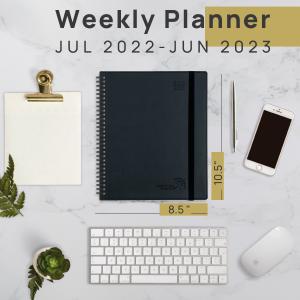 Black PU Leather Softcover Vertical Weekly Planner With Daily Schedule