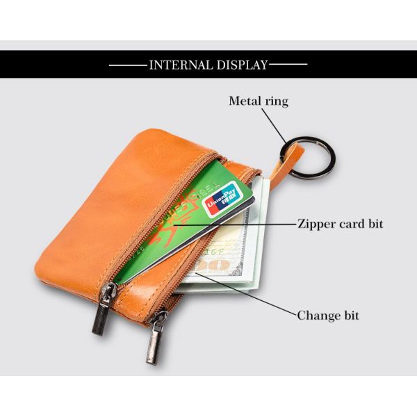 Genuine Leather Mini Multifunctional Coin Purse Retro Zipper Key Short Clutch Bag