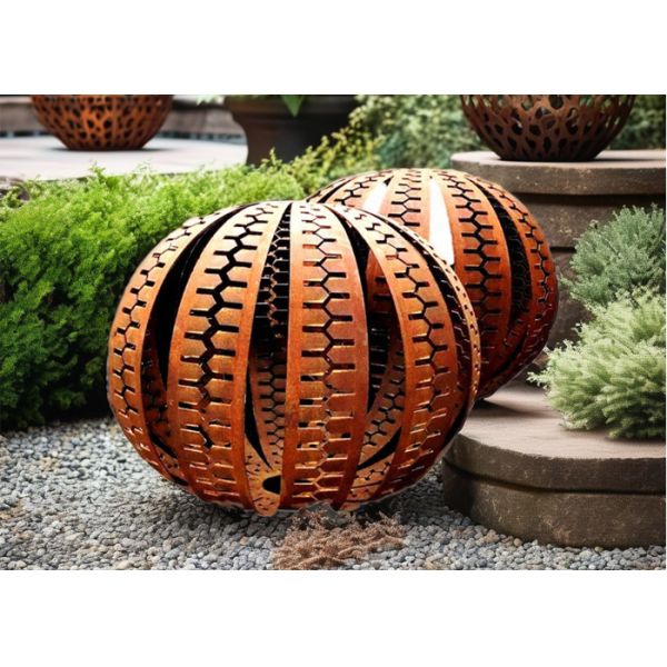 Large Rusty Sphere Metal Garden Sculpture Corten Steel Ball Design Welding
