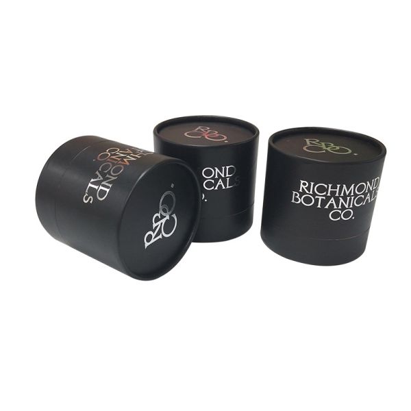 Embossing Black Paper Tea Cylinder Packaging Biodegradable Dustproof
