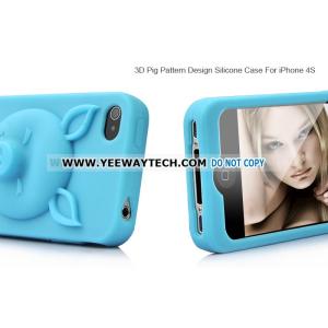 3D Pig Pattern Design Silicone Case For iPhone 4S - Light Blue