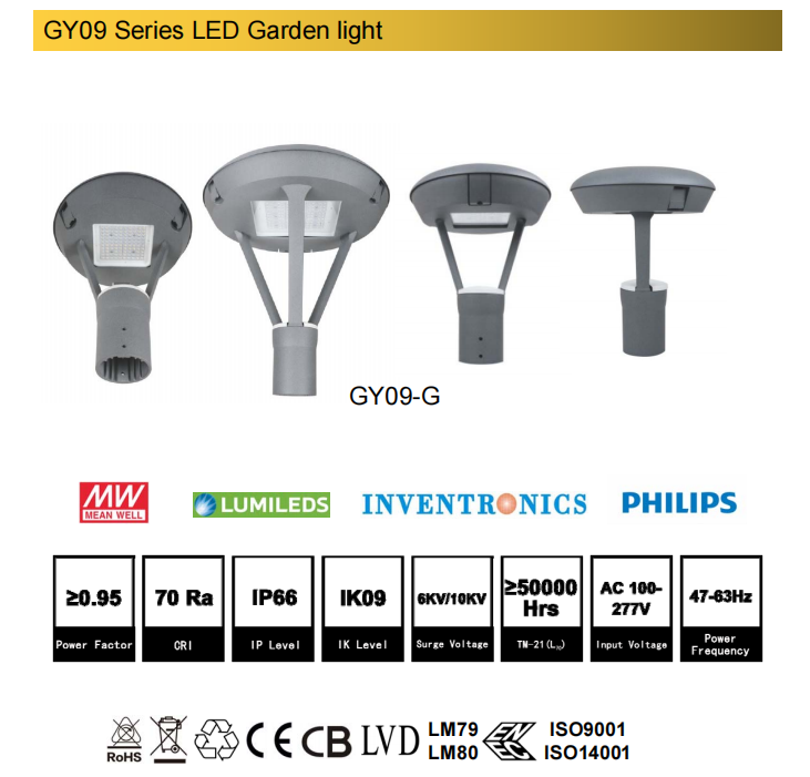 60W Roadway Led Pole Light Waterproof IP66 Garden Pathway Lighting