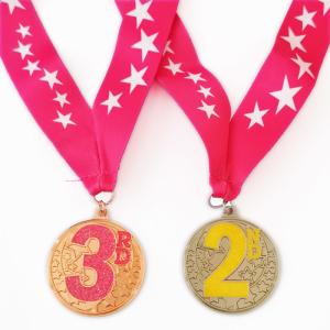 Glitter Color Epoxy Coated Iron Custom Gymnastics Medals With Sublimation Ribbon