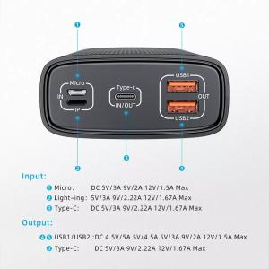 Portable 30000 MAh Power Banks Supporting 22.5W Fast Charging 3 Input Output