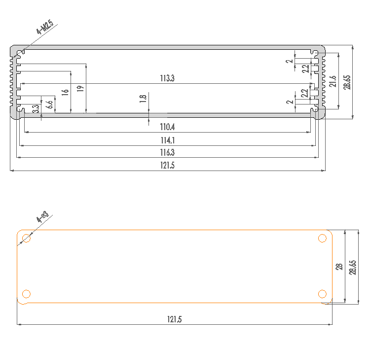 White Electronic 122*29*100mm Extruded Aluminum Box