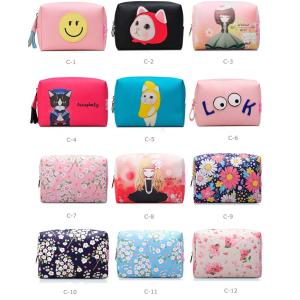Cartoon Pattern Promotional Toiletry Bag Leather Material With Custom Design