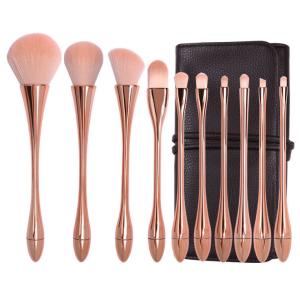 Angular Cosmetic Brush Set Red Pink Rose Gold 10 Pcs Nylon filament bristles