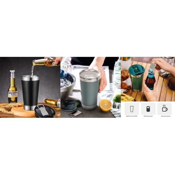 FDA 16oz Double Wall Stainless Steel Beer Mug With Bottle Opener