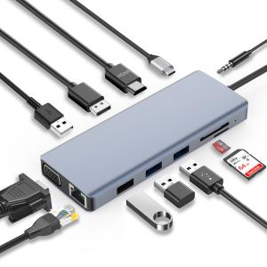 Grey Connector Color USB 3.0 Inthernet RJ45 HDMI 4K 12 In 1 Usb C Hub