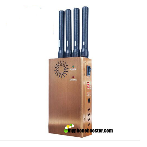 Quality DC12V 4 Antennas Golden 2w Cellular Jammer Blocker GPS Wifi 4G 3G GSM Signal Jammer Blocker With Fan/DIP/Leather Case wholesale