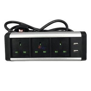 Aluminum UK power clamp on office desk edge tabletop power socket with usb