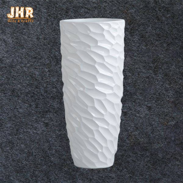 Gloss White Resin Planter Flower Pots For Artificial Plants