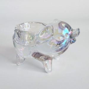 Simple Design Eco-Friendly Glass Transparent Animal Shape Pig Candle Holder for
