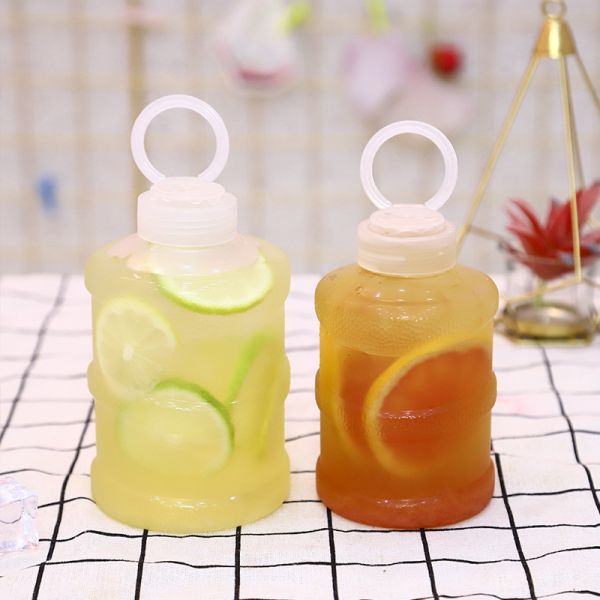 Modern Clear Milk Tea Bottles with Screw On Lid 0.5kg Capacity Handle Various