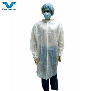 Elastic Cuff Zipper Magic Tape Velco Pockets Non-Woven PP Lab Coat for M L XL