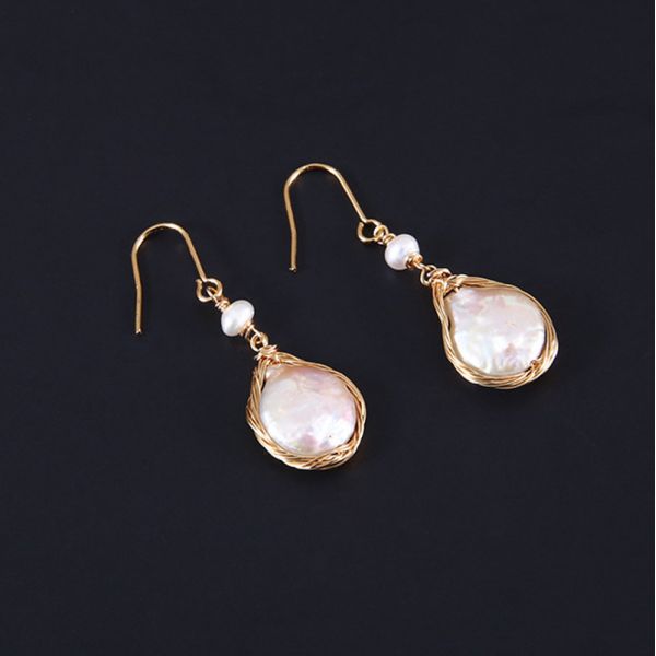 New Baroque Pearl Stud Earrings For Women Hand made Metallic Twist Braided Design Pearl Natural Baroque Pearl Earring