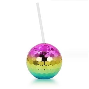 600ml Unique Disco Ball Cups Electroplated Flash Spherical Double Wall Plastic