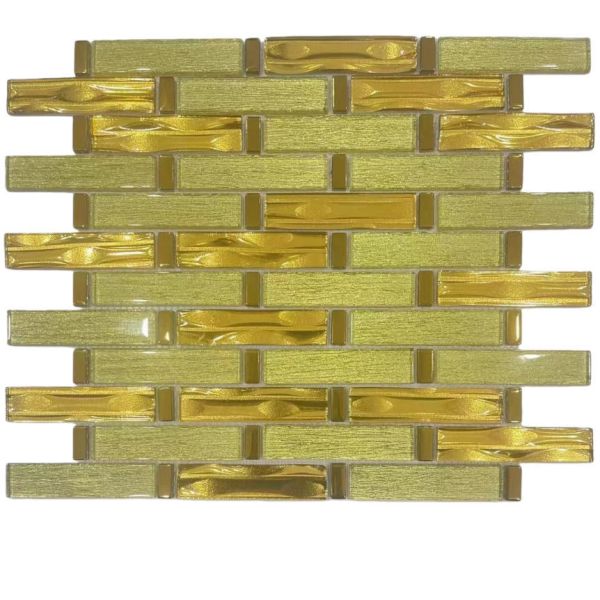 Wholesales Price Yellow Color Strip Glass Mosaic for Kitchen Backsplash