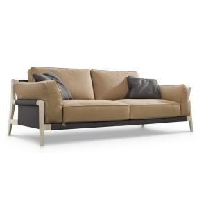 Smooth painting wood frame with Cow leather upholsered sofa in 1+2+3 seating