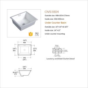 Solid Surface Ceramic Under Counter Wash Basin For Kitchen