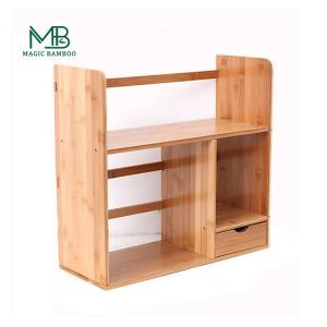 Bamboo Desktop Bookshelf with Drawer and Magazine Rack Storage Holders Single