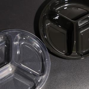 3-Compartment Round Stackable Plastic PET Tray For Different Cold Food