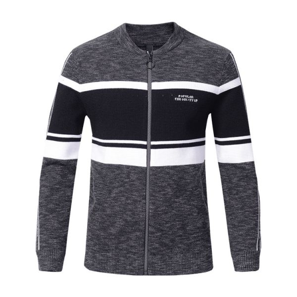 Quality Zipper Up Mens Warm Winter Sweaters Striped Cardigan Sweater Low MOQ wholesale