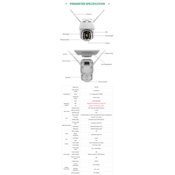 OEM ODM Low Power Solar Energy Power Battery Wireless Alert PTZ Micro 5mp Security CCTV Camera With Solar 4G Sim Wireless