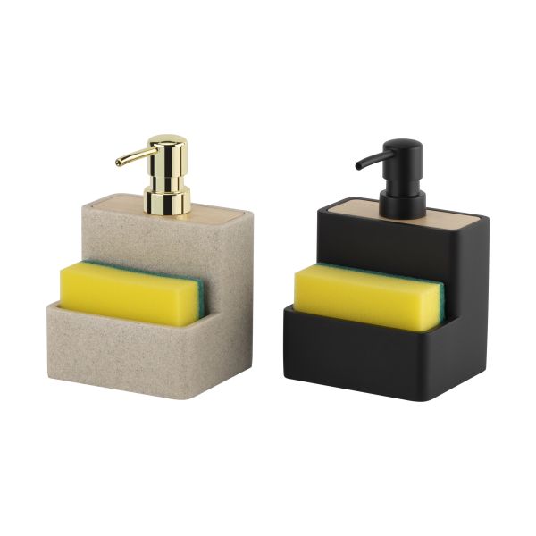 Quality Square Polyresin Kitchen Utensil Caddy Soap Dispenser With Bamboo Top And Sponge wholesale