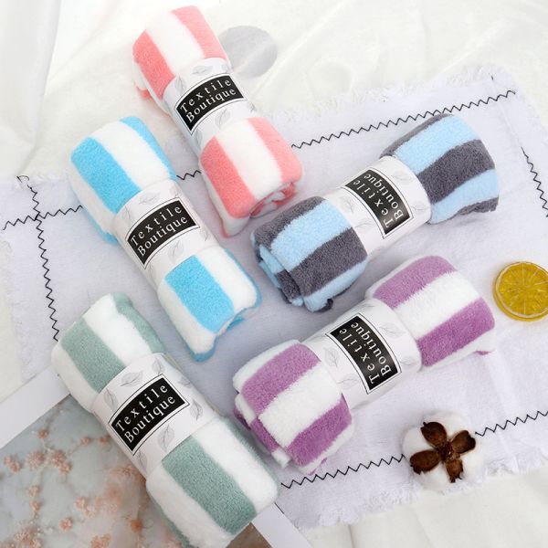 360 gsm Colorful Striped Coral Fleece Face Bath Towel 5 Piece Set with Customized Logo