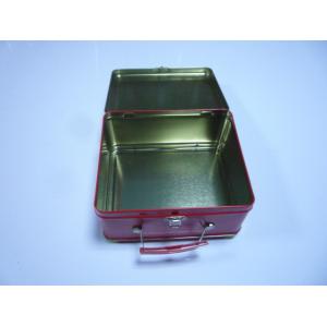 Printed Cartoon Metal Lunch Tin Plate Box With Handle / Tin Container