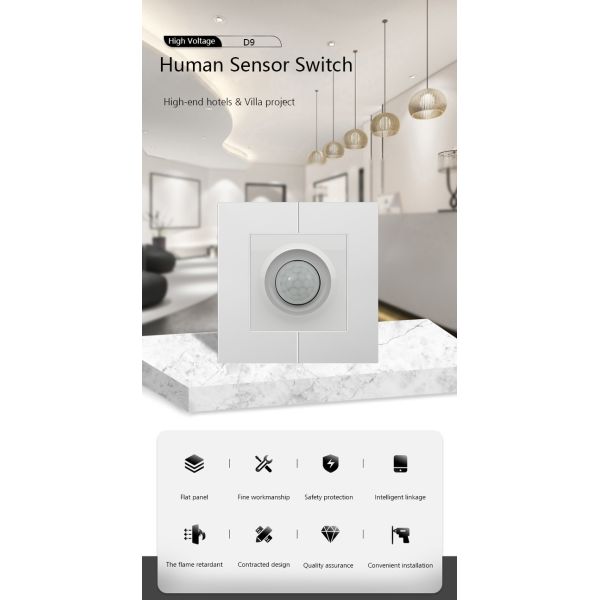 Human Body Sensor Multimedia Wall Socket 100W for Hotel / Villa