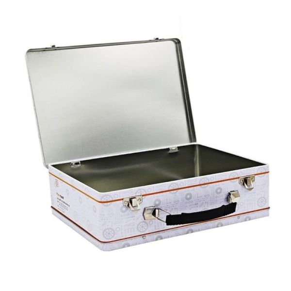 Custom Rectangle Shape Suitcase Tin Box Metal Lunch Tin Can with Lock and