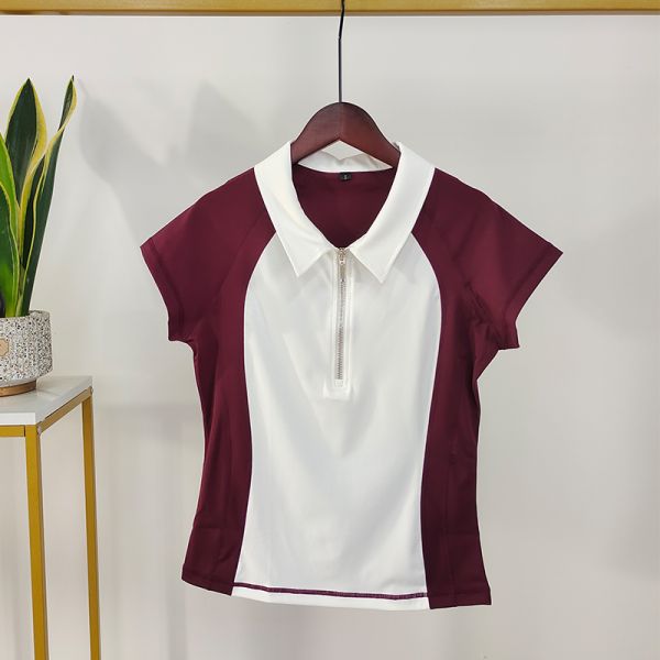Stitching Contrast Color Horse Riding Tops Polo T Shirts Short Sleeve Base Layer