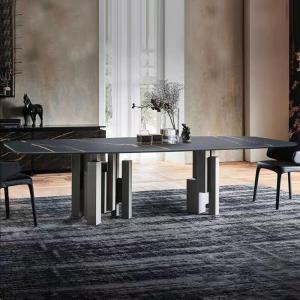 GeoCraft Stainless Steel Base Ceramic Marble Top Dining Table Rectangular