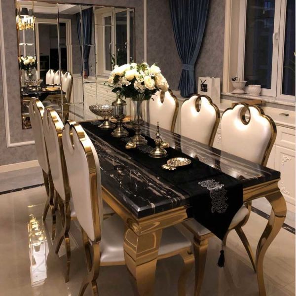 Quality Luxury Rectangle Dining Table And Chairs Set 180cm Length Stainless Steel Frame wholesale