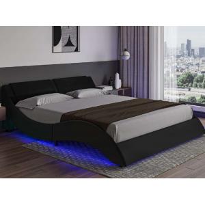 Cheap Modern Comfortble Fabric Upholstered Bed Frame Curve Shape With LED Headboard for sale