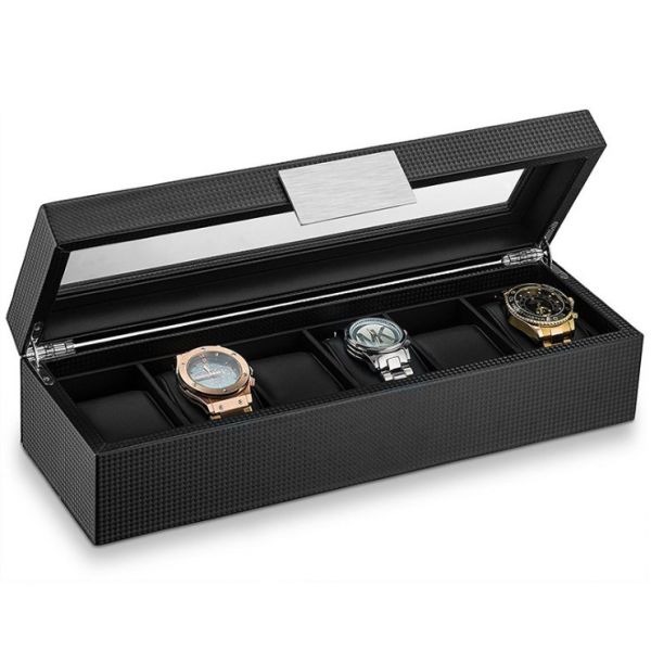 Customizable Luxury Leather Watch Case Velvet Lining Transparent Window For 6