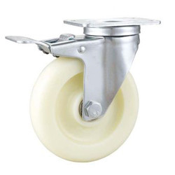 Cheap medium duty 5&quot; swivel white PP caster with total brake, Rueda, 125x32mm pure white nylon castor, for sale
