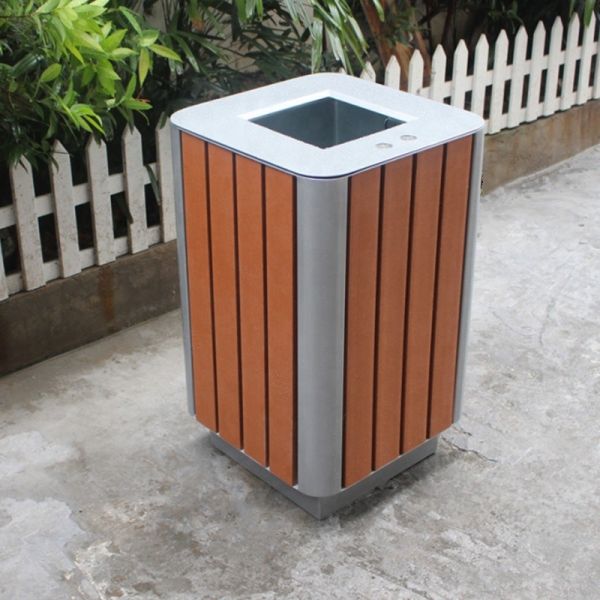 Quality Steel And Recycled Plastic Outdoor Trash Cans Rectangular Outside Waste Bin With Ashtray wholesale