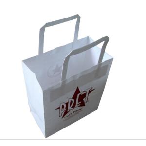 Samll White Handle Kraft Customized Paper Bags For Bread / Hamburger